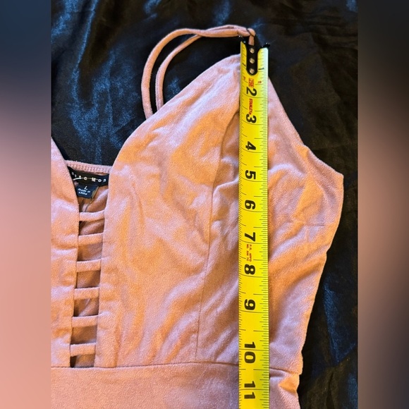 Haute Monde Ladder Cut Out Spaghetti Strap Bodysuit in Pink suede microfiber - Picture 8 of 11